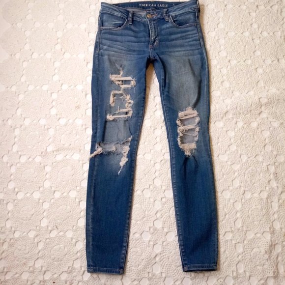 American Eagle Outfitters Denim - Aeo 8 Women Legging Distressed Skinny Blue Medium Wash Mid Rise Stretch Jegging